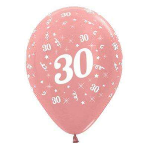 Amscan_OO Balloon - Printed Latex Age 30 Metallic Rose Gold Latex Balloon 30cm 25pk