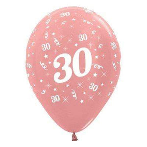 Amscan_OO Balloon - Printed Latex Age 30 Metallic Rose Gold Latex Balloon 30cm 6pk