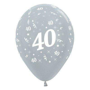 Amscan_OO Balloon - Printed Latex Age 40 Satin Pearl Silver Latex Balloon 30cm 6pk