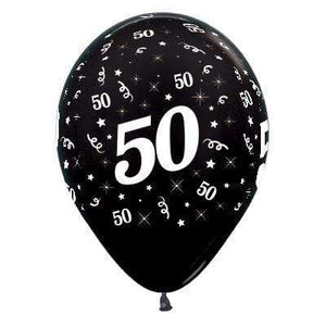 Amscan_OO Balloon - Printed Latex Age 50 Metallic Black Latex Balloon 30cm 6pk