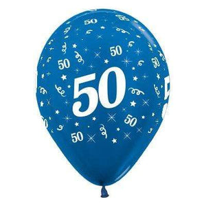 Amscan_OO Balloon - Printed Latex Age 50 Metallic Blue Latex Balloon 30cm 6pk