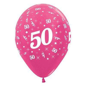 Amscan_OO Balloon - Printed Latex Age 50 Metallic Fuchsia Latex Balloon 30cm 6pk