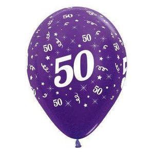 Amscan_OO Balloon - Printed Latex Age 50 Metallic Purple Violet Latex Balloon 30cm 25pk