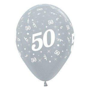 Amscan_OO Balloon - Printed Latex Age 50 Satin Pearl Silver Latex Balloon 30cm 6pk