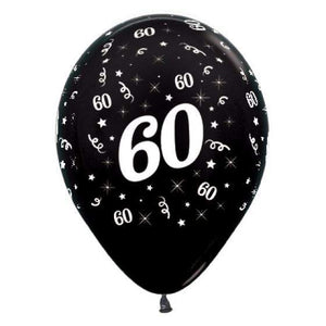 Amscan_OO Balloon - Printed Latex Age 60 Metallic Black Latex Balloon 30cm 25pk