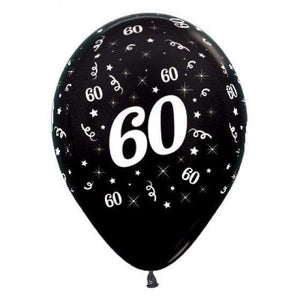 Amscan_OO Balloon - Printed Latex Age 60 Metallic Black Latex Balloon 30cm 6pk