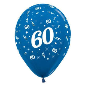 Amscan_OO Balloon - Printed Latex Age 60 Metallic Blue Latex Balloon 30cm 25pk