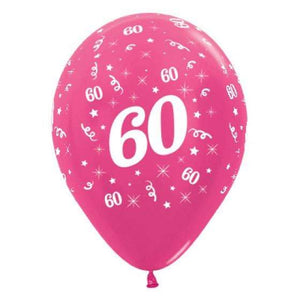 Amscan_OO Balloon - Printed Latex Age 60 Metallic Fuchsia Latex Balloon 30cm 25pk