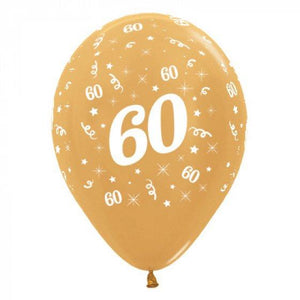 Amscan_OO Balloon - Printed Latex Age 60 Metallic Gold Latex Balloon 30cm 25pk