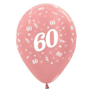 Amscan_OO Balloon - Printed Latex Age 60 Metallic Rose Gold Latex Balloon 30cm 25pk