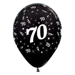 Amscan_OO Balloon - Printed Latex Age 70 Metallic Black Latex Balloon 30cm 6pk