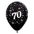 Age 70 Metallic Black Latex Balloon 30cm 6pk