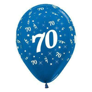 Amscan_OO Balloon - Printed Latex Age 70 Metallic Blue Latex Balloon 30cm 25pk