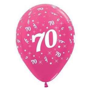 Amscan_OO Balloon - Printed Latex Age 70 Metallic Fuchsia Latex Balloon 30cm 25pk