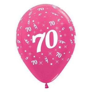 Amscan_OO Balloon - Printed Latex Age 70 Metallic Fuchsia Latex Balloon 30cm 6pk