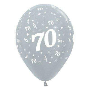 Amscan_OO Balloon - Printed Latex Age 70 Satin Pearl Silver Latex Balloon 30cm 25pk