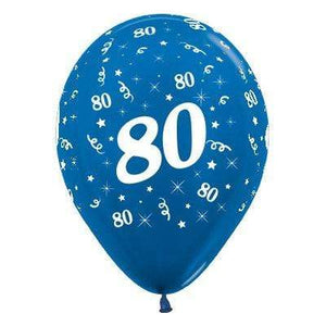 Amscan_OO Balloon - Printed Latex Age 80 Metallic Blue Latex Balloon 30cm 6pk