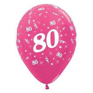 Amscan_OO Balloon - Printed Latex Age 80 Metallic Fuchsia Latex Balloon 30cm 25pk