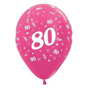 Amscan_OO Balloon - Printed Latex Age 80 Metallic Fuchsia Latex Balloon 30cm 6pk