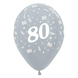 Amscan_OO Balloon - Printed Latex Age 80 Satin Pearl Silver Latex Balloon 30cm 25pk