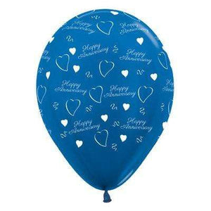 Amscan_OO Balloon - Printed Latex Anniversary Metallic Blue Latex Balloons 30cm 6pk