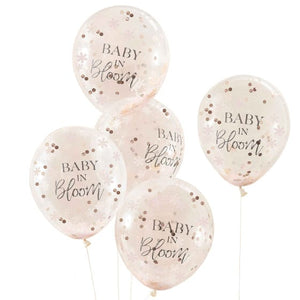 Balloon - Printed Latex Baby In Bloom Flowers & Confetti Balloons 30cm 5pk