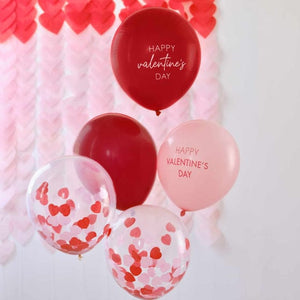 Balloon - Printed Latex Be Mine Pink, Red & Confetti Valentines Balloons Bundle 5pk