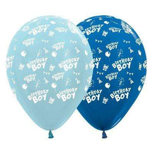 Amscan_OO Balloon - Printed Latex Birthday Boy Satin Pearl Blue & Metallic Blue Latex Balloon 30cm 25pk