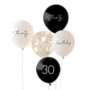 Balloon - Printed Latex Champagne Noir Black, Nude, Cream & Champagne Gold 30th Birthday Balloons 30cm 5pk