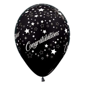 Amscan_OO Balloon - Printed Latex Congratulations Stars Metallic Black Latex Balloons 30cm 6pk