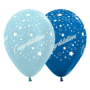 Amscan_OO Balloon - Printed Latex Congratulations Stars Satin Pearl Blue & Metallic Blue Latex Balloons 30cm 25pk