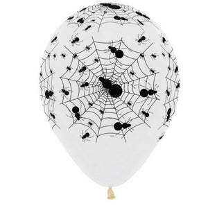 Amscan_OO Balloon - Printed Latex Crystal Clear & Black Spiders Latex Balloons 30cm 12pk