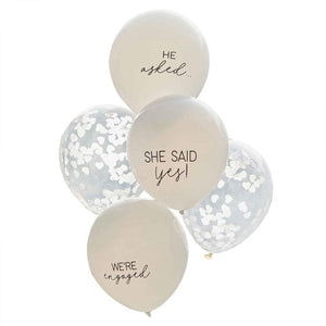 Balloon - Printed Latex Engaged Confetti & Printed White Balloon Bundle 30cm 5pk
