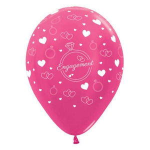 Amscan_OO Balloon - Printed Latex Engagement Diamond Rings & Hearts Metallic Fuchsia Latex Balloons 30cm 6pk