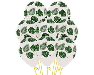 Amscan_OO Balloon - Printed Latex Fashion White Latex Balloons With Forest Green Leaves 30cm 12pk