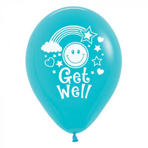 Amscan_OO Balloon - Printed Latex Get Well Smiley Faces Fashion Caribbean Blue Latex Balloons 30cm 25pk