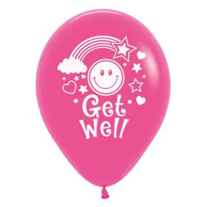 Amscan_OO Balloon - Printed Latex Get Well Smiley Faces Fashion Fuchsia Latex Balloons 30cm 6pk