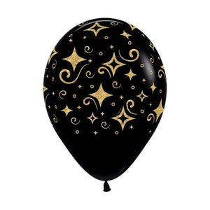 Amscan_OO Balloon - Printed Latex Golden Diamonds Printed Black Latex Balloons 30cm 12PK