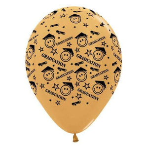 Amscan_OO Balloon - Printed Latex Graduation Smiley Faces Metallic Gold Latex Balloons 30cm 6pk