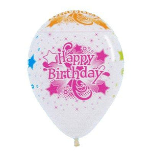 Amscan_OO Balloon - Printed Latex Happy Birthday Crystal Clear & Neon Latex Balloon 30cm 12pk