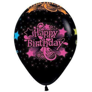 Amscan_OO Balloon - Printed Latex Happy Birthday Fashion Black & Neon Latex Balloon 30cm 12pk