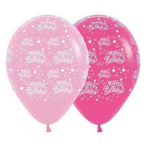 Amscan_OO Balloon - Printed Latex Happy Birthday Stars Fashion Pink & Fuchsia Assorted Latex Balloon 30cm 25pk