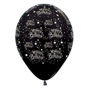 Amscan_OO Balloon - Printed Latex Happy Birthday Stars Metallic Black Latex Balloon 30cm 25pk