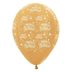 Amscan_OO Balloon - Printed Latex Happy Birthday Stars Metallic Gold Latex Balloon 30cm 6pk