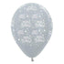 Happy Birthday Stars Satin Pearl Silver Latex Balloon 30cm 25pk