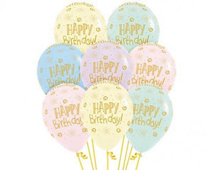 Amscan_OO Balloon - Printed Latex Happy Birthday Sunshine on Pastel Matte Assorted Latex Balloons 30cm 12pk