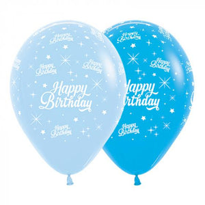 Amscan_OO Balloon - Printed Latex Happy Birthday Twinkling Stars Fashion Blue & Royal Blue Latex Balloons 30cm 25pk