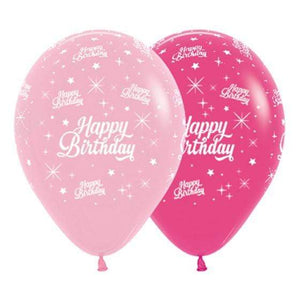 Amscan_OO Balloon - Printed Latex Happy Birthday Twinkling Stars Fashion Pink & Fuchsia Latex Balloons 30cm 6pk