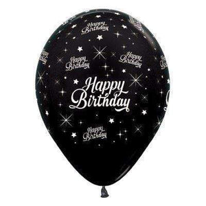 Amscan_OO Balloon - Printed Latex Happy Birthday Twinkling Stars Metallic Black Latex Balloon 30cm 25pk