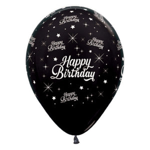 Amscan_OO Balloon - Printed Latex Happy Birthday Twinkling Stars Metallic Black Latex Balloon 30cm 6pk